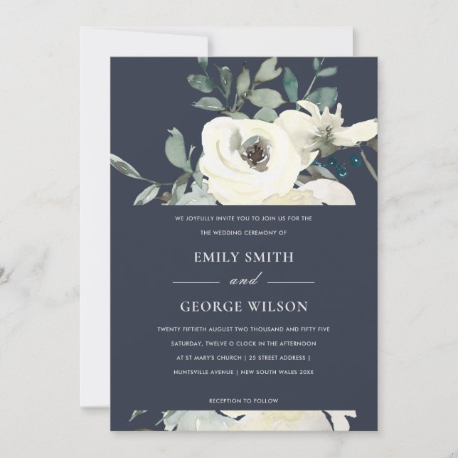 INVITATION MARIAGE DE BUNCH FLORAL FLORAL FLORALE MARINE IVOR (Devant)