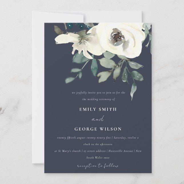 INVITATION MARIAGE DE BUNCH FLORAL FLORAL FLORALE MARINE IVOR (Devant)