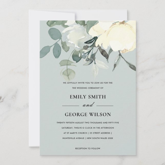 INVITATION MARIAGE DE BUNCH FLORAL FLORALE EN IVOIRE GRISE (Devant)