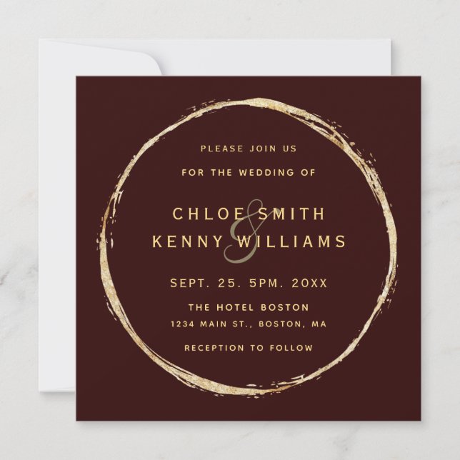 Invitation Mariage de Burgundy Marsala Rustic Gold Circle (Devant)