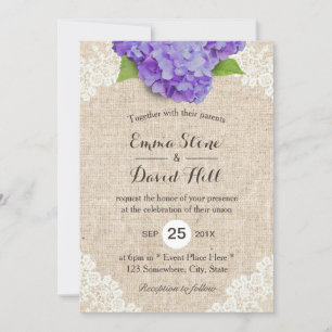 Invitation Mariage de Burlap de dentelle florale Rustique vio