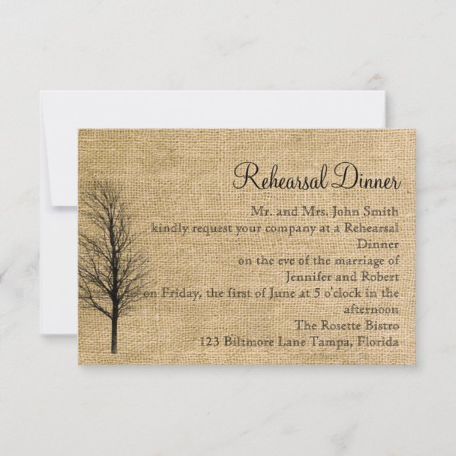 Invitation Mariage de Burlap et Birch Posh (Devant)