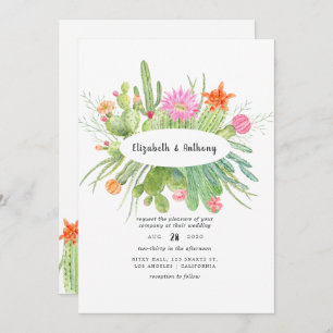 Invitation Mariage de cactus aquarelle