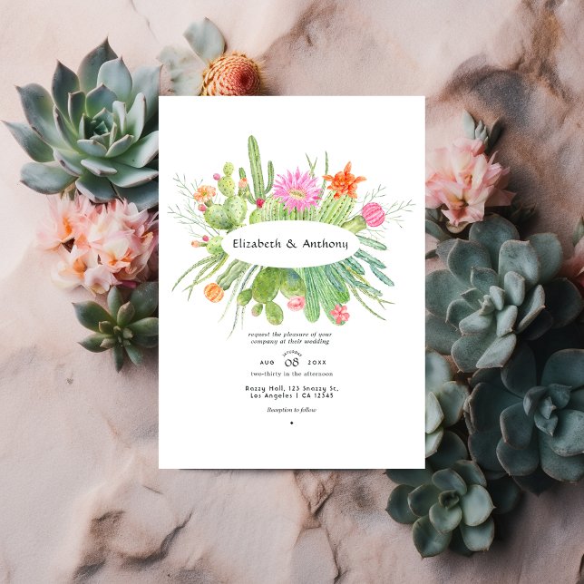 Invitation Mariage de cactus aquarelle (Créateur téléchargé)