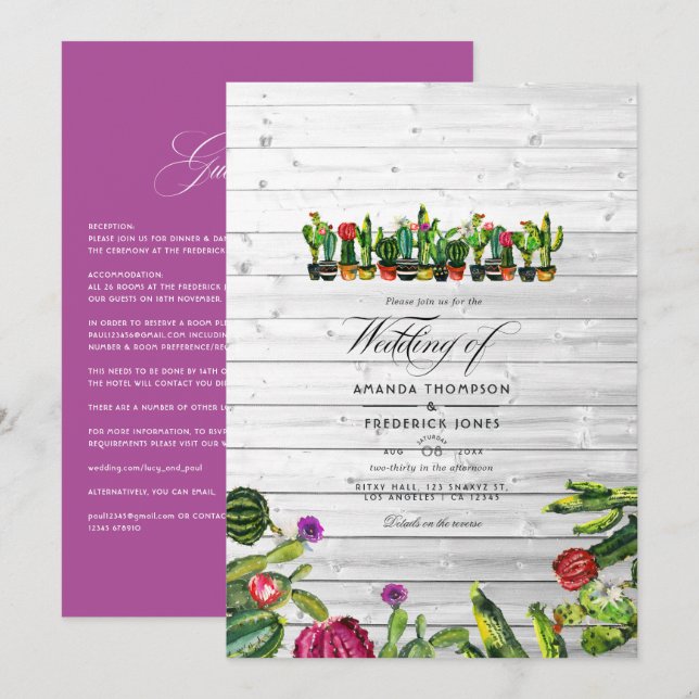 Invitation Mariage de cactus succulents rustiques (Devant / Derrière)