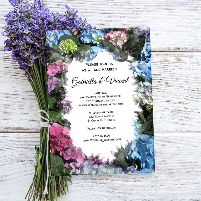 Invitation Mariage de cadre à fleurs Hydrangea (Invite guests to your garden party marriage with the Hydrangea Flower Frame Wedding Invitation.)
