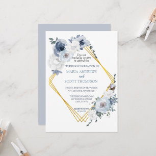 Invitation Mariage de cadre bleu bleu bleu floral or