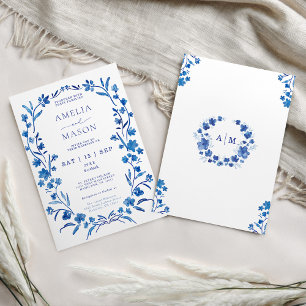 Invitation Mariage de cadre bleu Floral