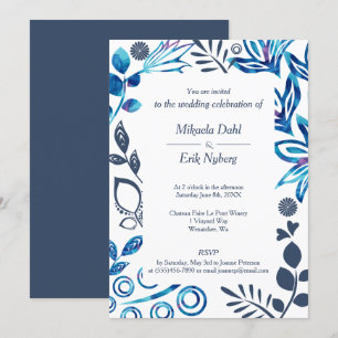 Invitation Mariage de cadre bleu, gris bleu et floral