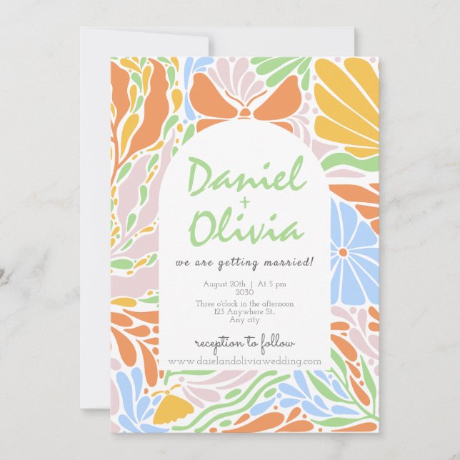 Invitation Mariage de cadre coloré rétro Floral (Devant)