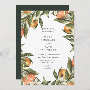 Invitation Mariage de cadre d'agrumes botaniques Orange Grove