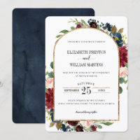 Mariage de cadre d'arc floral bleu marine