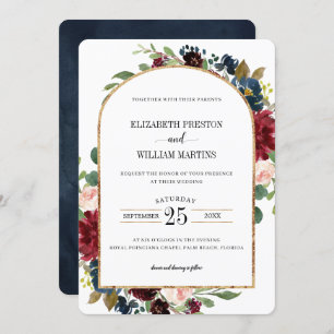 Invitation Mariage de cadre d'arc floral bleu marine