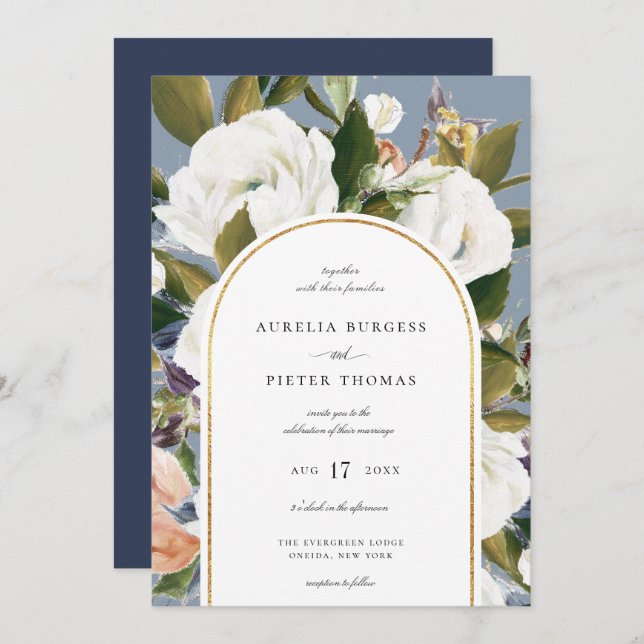 Invitation Mariage de cadre d'arc floral botanique sophistiqu (Devant / Derrière)