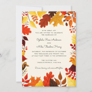 Invitation Mariage de cadre de feuilles d'automne de Gouache