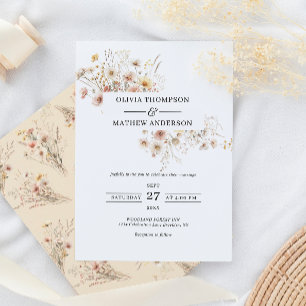 Invitation Mariage de cadre de Fleur sauvage blanc beige
