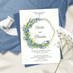 Invitation Mariage de cadre de Fleur sauvage de bleuets Faux