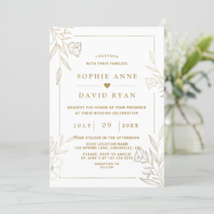 Invitation Mariage de cadre de fleurs or Rose de luxe
