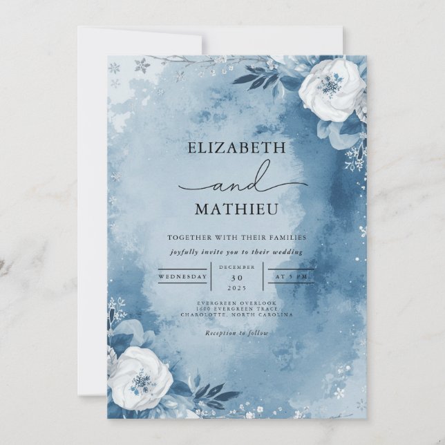 Invitation Mariage de cadre de framboles bleu-duvet (Devant)