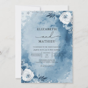 Invitation Mariage de cadre de framboles bleu-duvet