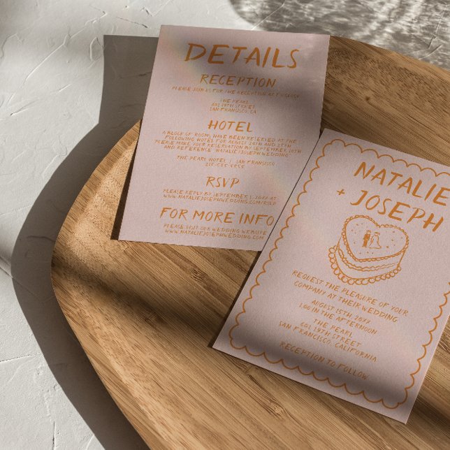 Invitation Mariage de cadre de gâteau tout rose d'une main ti (Créateur téléchargé)
