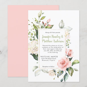 Invitation Mariage de cadre de roses blanches et roses blanch
