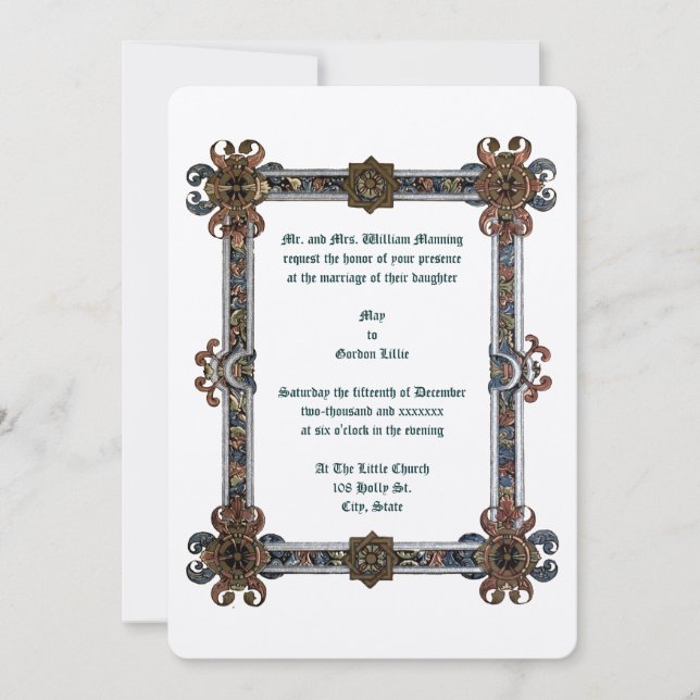 Invitation Mariage de cadre de style lumineux médiéval (Devant)