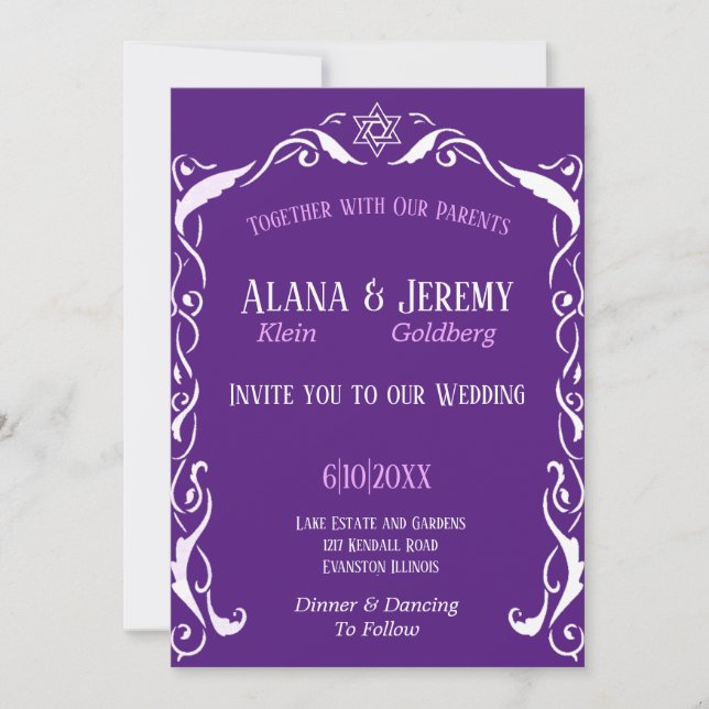 Invitation Mariage de cadre de Swirl juif (Devant)