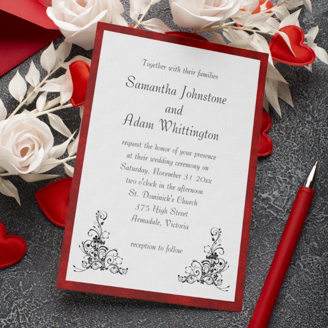 Invitation Mariage de cadre de velours noir et rouge (Créateur téléchargé)