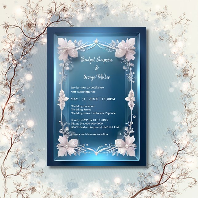 Invitation mariage de cadre décoré d'art bleu (Créateur téléchargé)