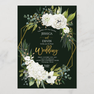 Invitation Mariage de cadre doré blanc et floral moderne