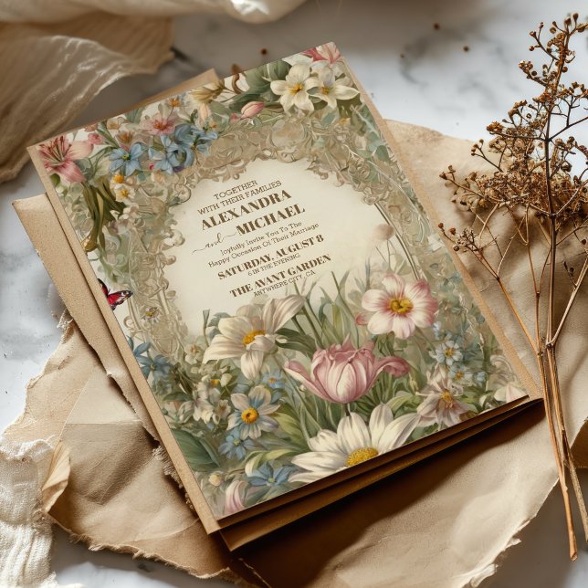 Invitation Mariage de cadre doré et crème (Créateur téléchargé)