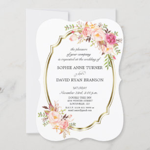 Invitation Mariage de cadre doré rose rose romantique