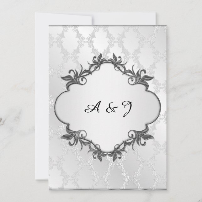 Invitation Mariage de cadre élégant en argent (Devant)