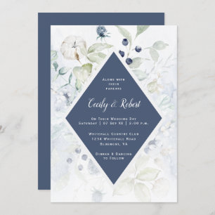 Invitation Mariage de cadre en diamant floral vert Dusty