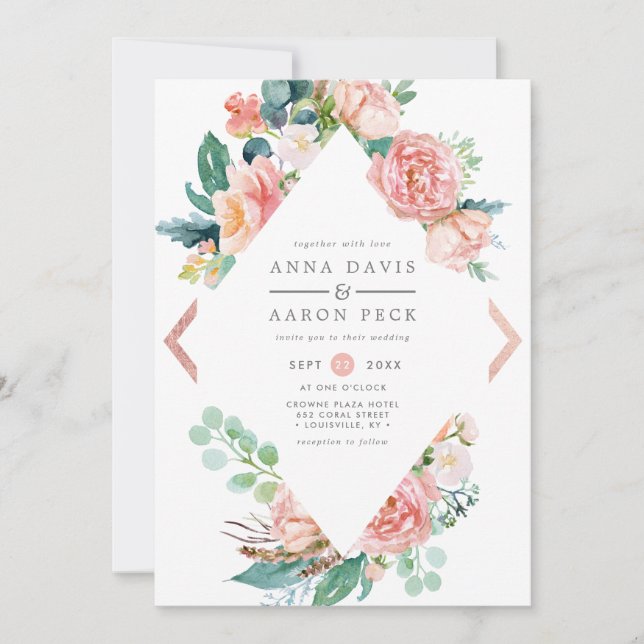 Invitation Mariage de cadre en diamant rose pastel (Devant)