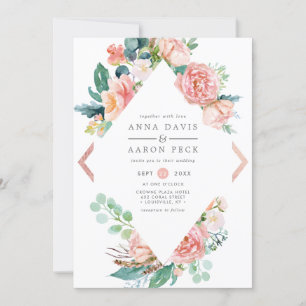 Invitation Mariage de cadre en diamant rose pastel