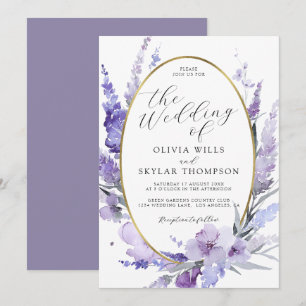 Invitation Mariage de cadre en or végétal de lavande