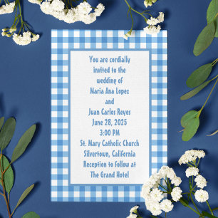 Invitation Mariage de cadre En vichy bleu et blanc