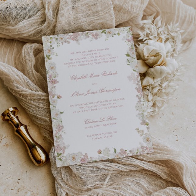 Invitation Mariage de cadre floral blanc blanc et doux romant (Créateur téléchargé)