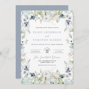 Invitation Mariage de cadre Floral Dusty Blue Winter