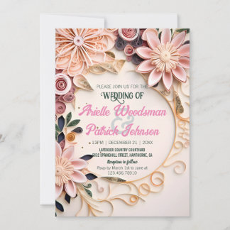 Invitation Mariage de cadre floral Pastel Quill en papier Cus