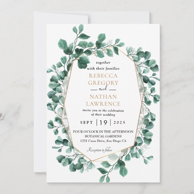 Invitation Mariage de cadre géométrique de l'Eucalyptus Green (Devant)