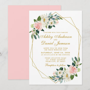 Invitation Mariage de cadre géométrique moderne Floral Rose o