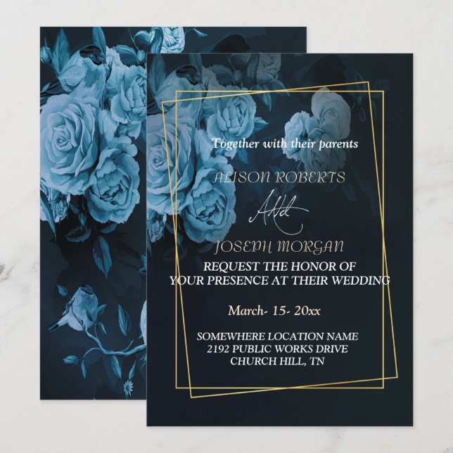 Invitation Mariage de cadre géométrique simple et chic or (Devant / Derrière)