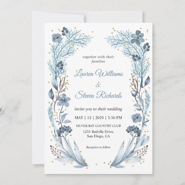 Invitation Mariage de cadre glacé bleu doux personnalisé (Devant)