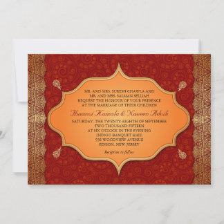 Invitation Mariage de cadre indien de bordure dorée