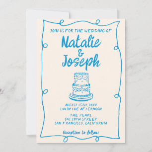 Invitation Mariage de cadre minimal pour gâteau bleu irky tir