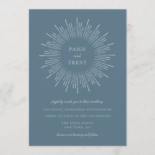 Invitation Mariage de cadre moderne en ardoise bleu Sunburst