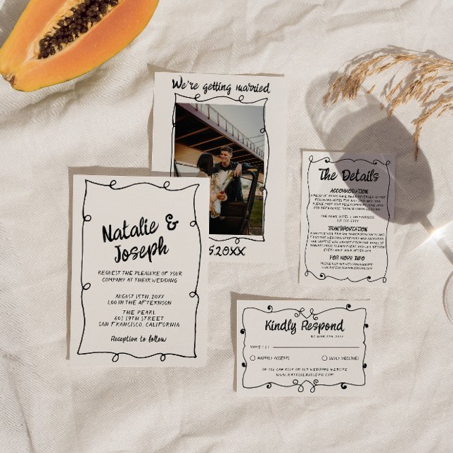 Invitation Mariage de cadre moderne unique à écriture rétro (Créateur téléchargé)